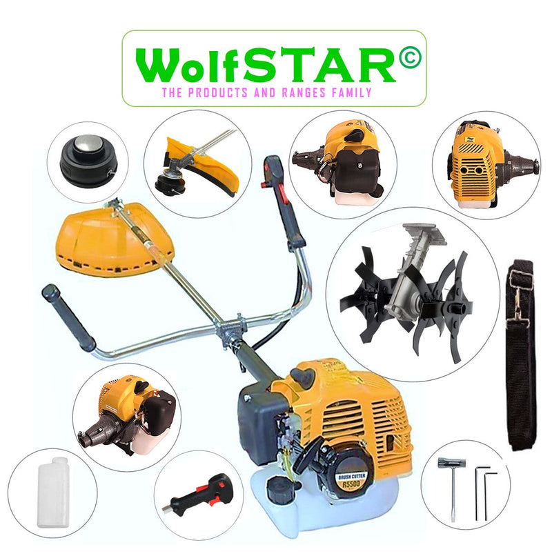 SEZONUL-OFERTELOR SET Motocoasa 7CP WolfSTAR, 5.5kW, in Set Tambur Fir + Accesorii, R5500, YELLOW, + CULTIVATOR