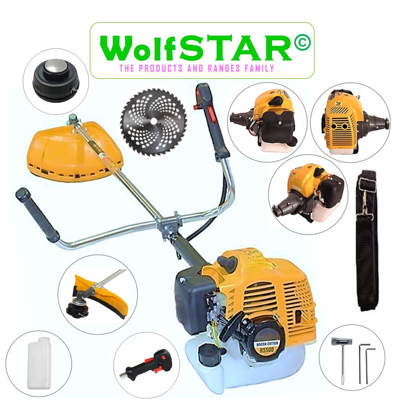 Motocoasa 7CP WolfSTAR, 5.5kW, in Set Tambur Fir +Accesorii + 1xDisc Vidia D230, R5500-YELLOW