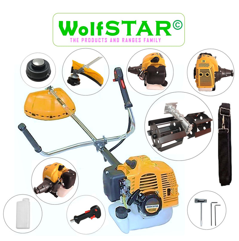 SET Motocoasa 7CP WolfSTAR, 5.5kW, in Set Tambur Fir + Accesorii, R5500, YELLOW, + PRASITOARE