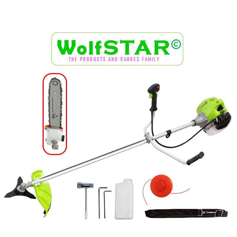 SEZONUL-OFERTELOR Motocoasa WolfSTAR, 5.6kW, Set cu Tambur Fir + Disc Metal 3 lame,+Angrenaj Tip Drujba, X5600PRO