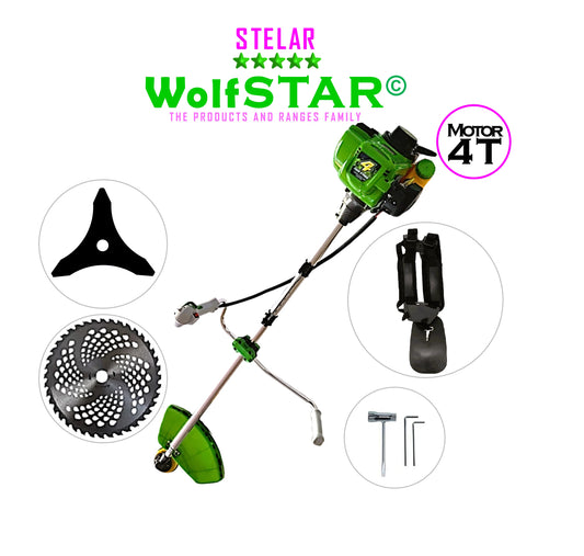 Motocoasa WolfSTAR© 4 TiMPi, benzina, 6CP, SPARK-GREEN, baie ulei separata, + sisteme taiere