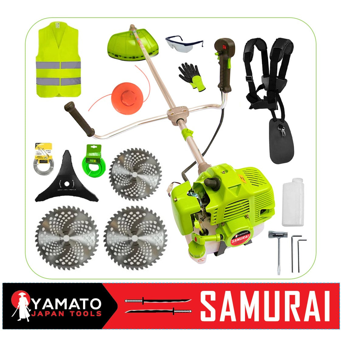 *PROMO* SET Motocoasa YAMATO SAMURAi 6.57CP, 9000Rpm, 3 x Discuri Vidia, EXTRA accesorii