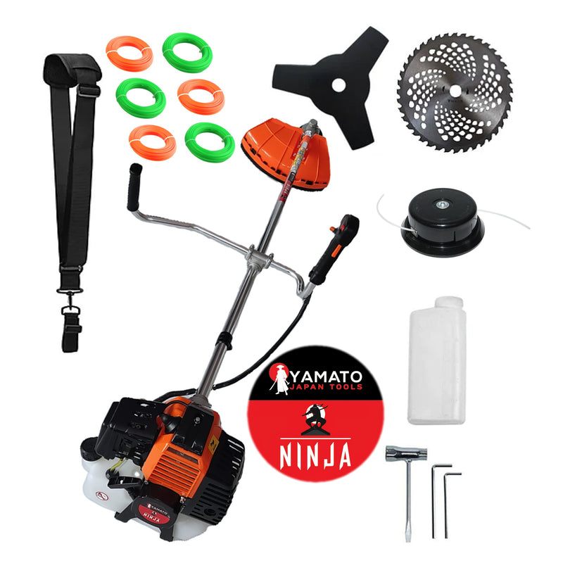 Motocoasa Multifunctionala YAMATO® JAPAN TOOLS Model NINJA-6CP, Negru-Portocaliu, accesorii incluse, SET Extra-Fire Taiere