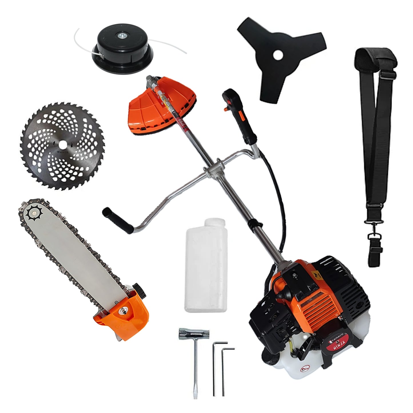 SET CAP DRUJBA+Motocoasa Multifunctionala YAMATO® JAPAN TOOLS Model NINJA-6CP, cu accesorii si Discuri