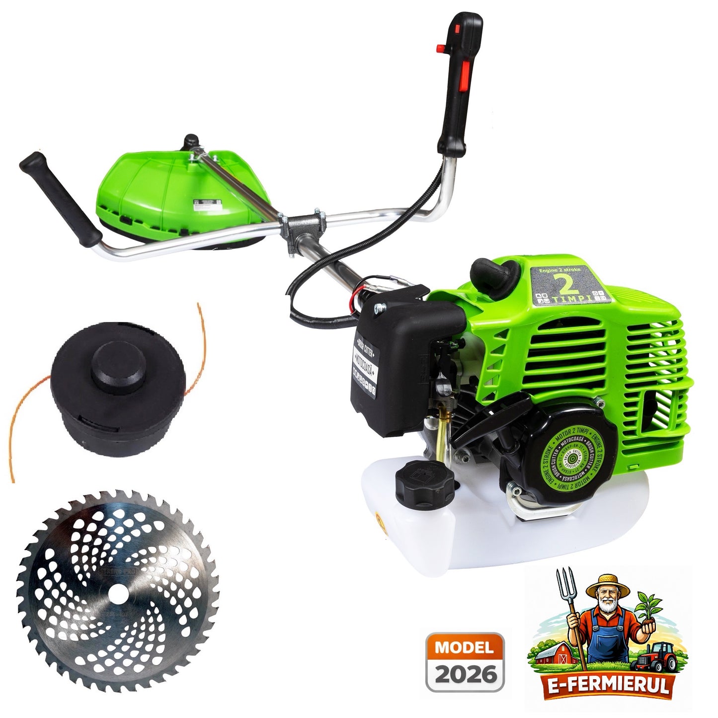 Motocoasa E-FERMIERUL GT6HP-BM-2T, GREEN-Neon, 9.6CP + Extra Disc Vidia CADOU