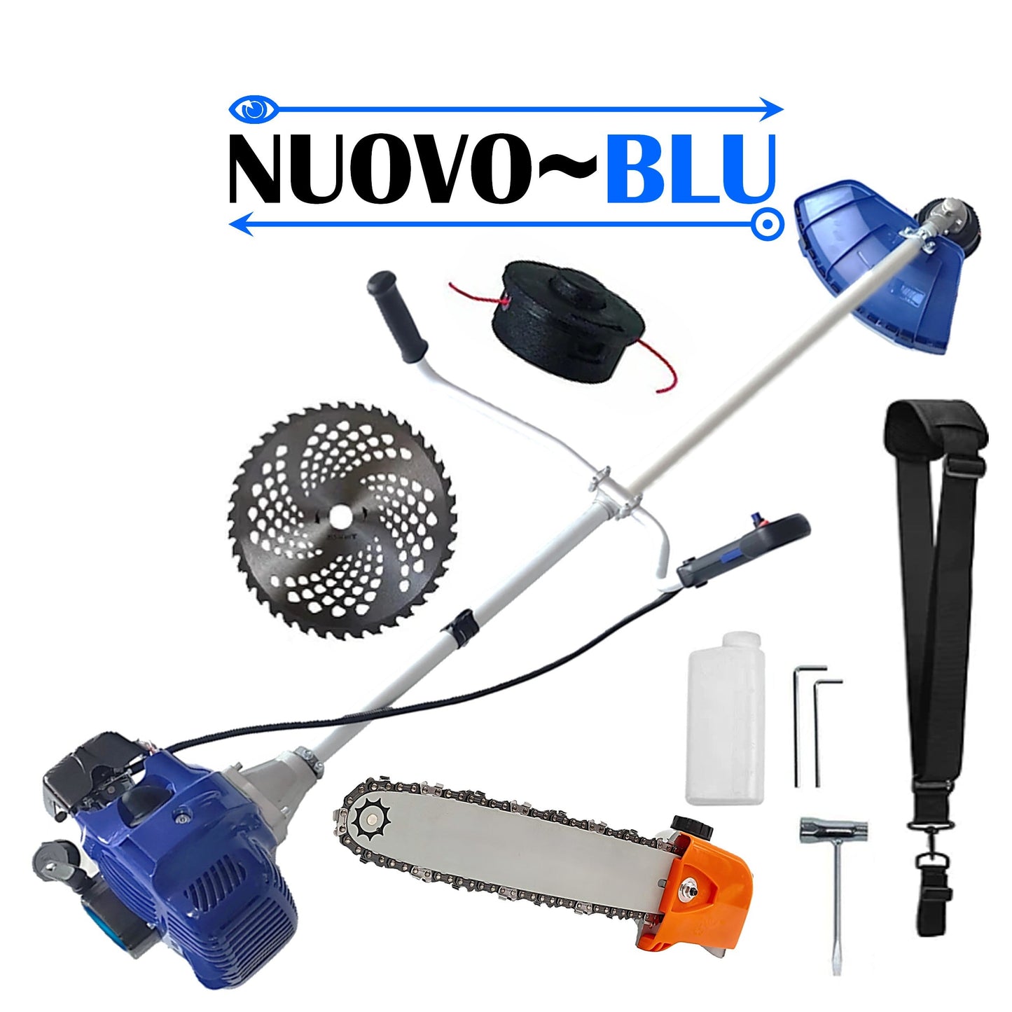 CAP DRUJBA+Motocoasa NUOVO-BLUe Fuel-Economy 3.4CP, Disc Vidia, Disc Stea, accesorii incluse