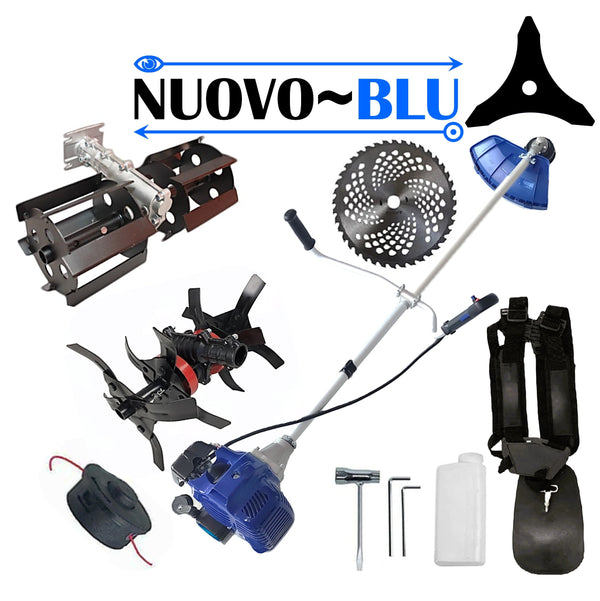 PRASITOARE+CULTIVATOR PREMIUM+Motocoasa NUOVO-BLUe Fuel-Economy 3.4CP, Disc Vidia, Disc Stea, accesorii incluse