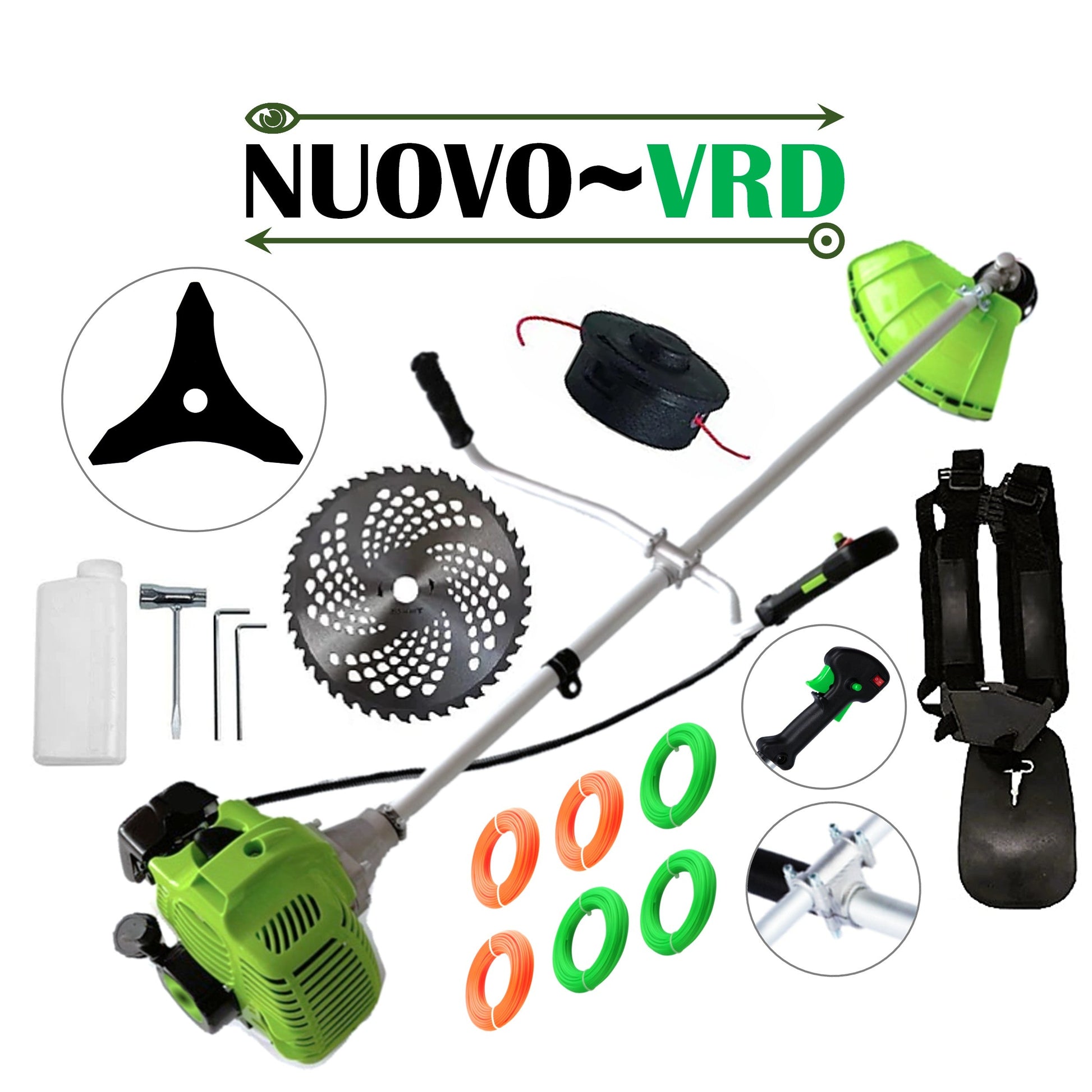 Motocoasa NUOVO-VRD Green Fuel-Efficient 3.4CP, Discuri si Accesorii incluse, SET FIR TAIERE