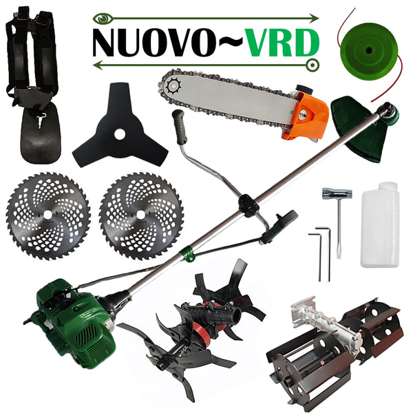 PRASITOARE+CULTIVATOR PREMIUM+CAP DRUJBA+Motocoasa NUOVO-VRD VERDE 6CP, 2xDisc Vidia, Disc Stea, accesorii incluse