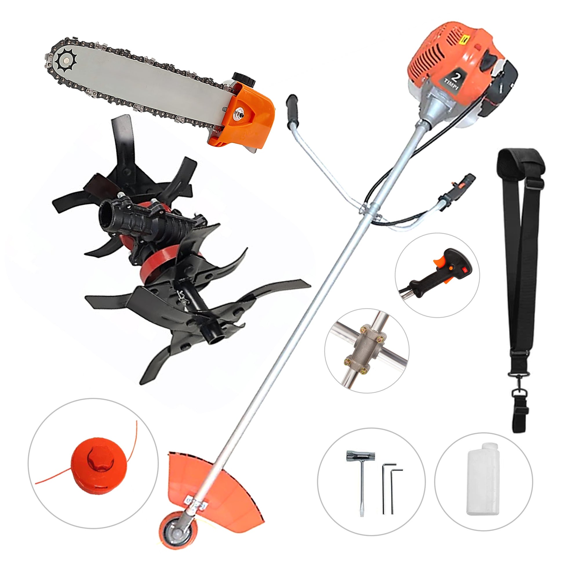 Motocoasa WolfSTAR© motor benzina 2 timpi, 6CP, 52cc, 11.000RPM, + Cap DRUJBA si CULTIVATOR PREMIUM