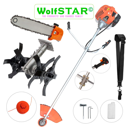 Motocoasa WolfSTAR© motor benzina 2 timpi, 6CP, 52cc, 11.000RPM, + Cap DRUJBA si CULTIVATOR
