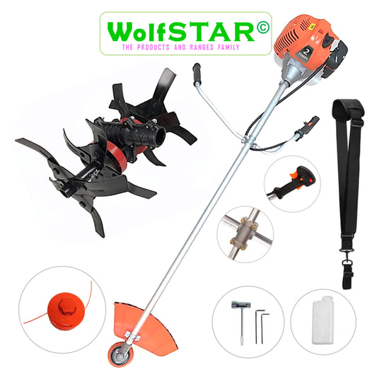 Motocoasa WolfSTAR© motor benzina 2 timpi, 6CP, 52cc, 11.000RPM, + CULTIVATOR PREMIUM