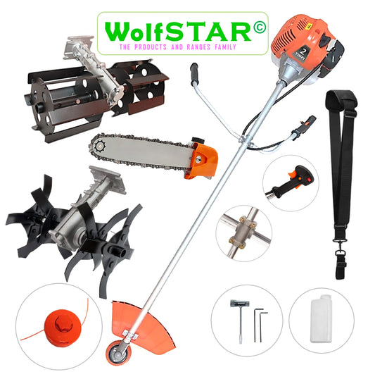 Motocoasa pe benzina WolfSTAR©, 6CP, 52cc, 11.000RPM, +Cap DRUJBA, PRASITOARE, CULTIVATOR