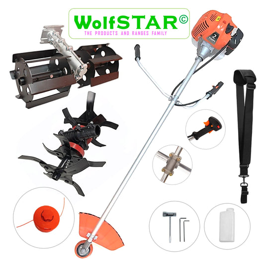 Motocoasa pe benzina WolfSTAR©, 6CP, 52cc, 11.000RPM, +PRASITOARE, CULTIVATOR PREMIUM