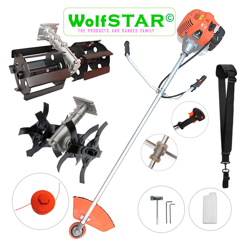 PRIMAVARA-OFERTELOR Motocoasa pe benzina WolfSTAR©, 6CP, 52cc, 11.000RPM, +PRASITOARE, CULTIVATOR