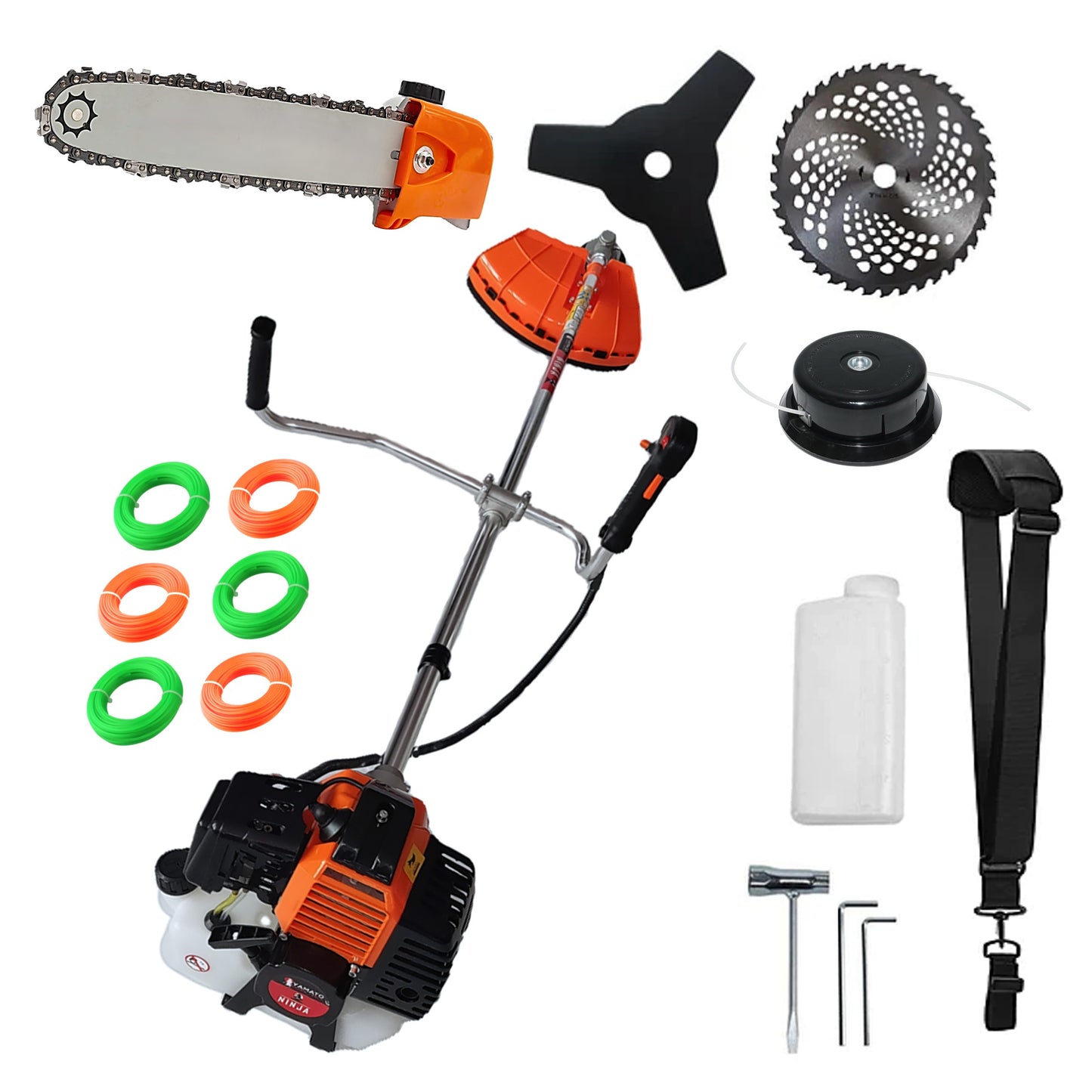 SET CAP DRUJBA+Motocoasa Multifunctionala YAMATO® JAPAN TOOLS Model NINJA-6CP, cu accesorii+EXTRA Fire Taiere