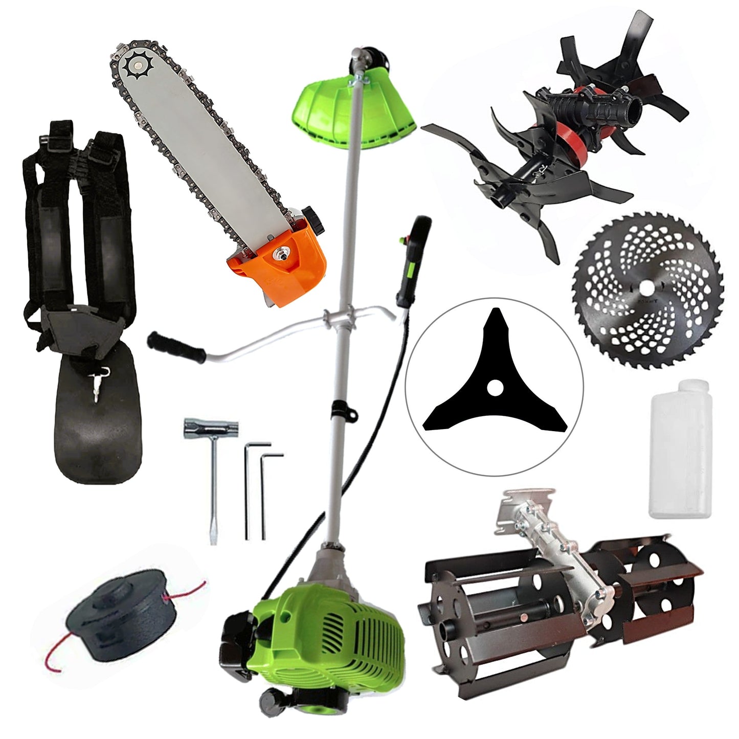 CULTIVATOR PREMIUM+CAP DRUJBA+PRASITOARE+Motocoasa NUOVO-VRD Green Fuel-Efficient 3.4CP, Disc Vidia, Disc Stea, accesorii incluse