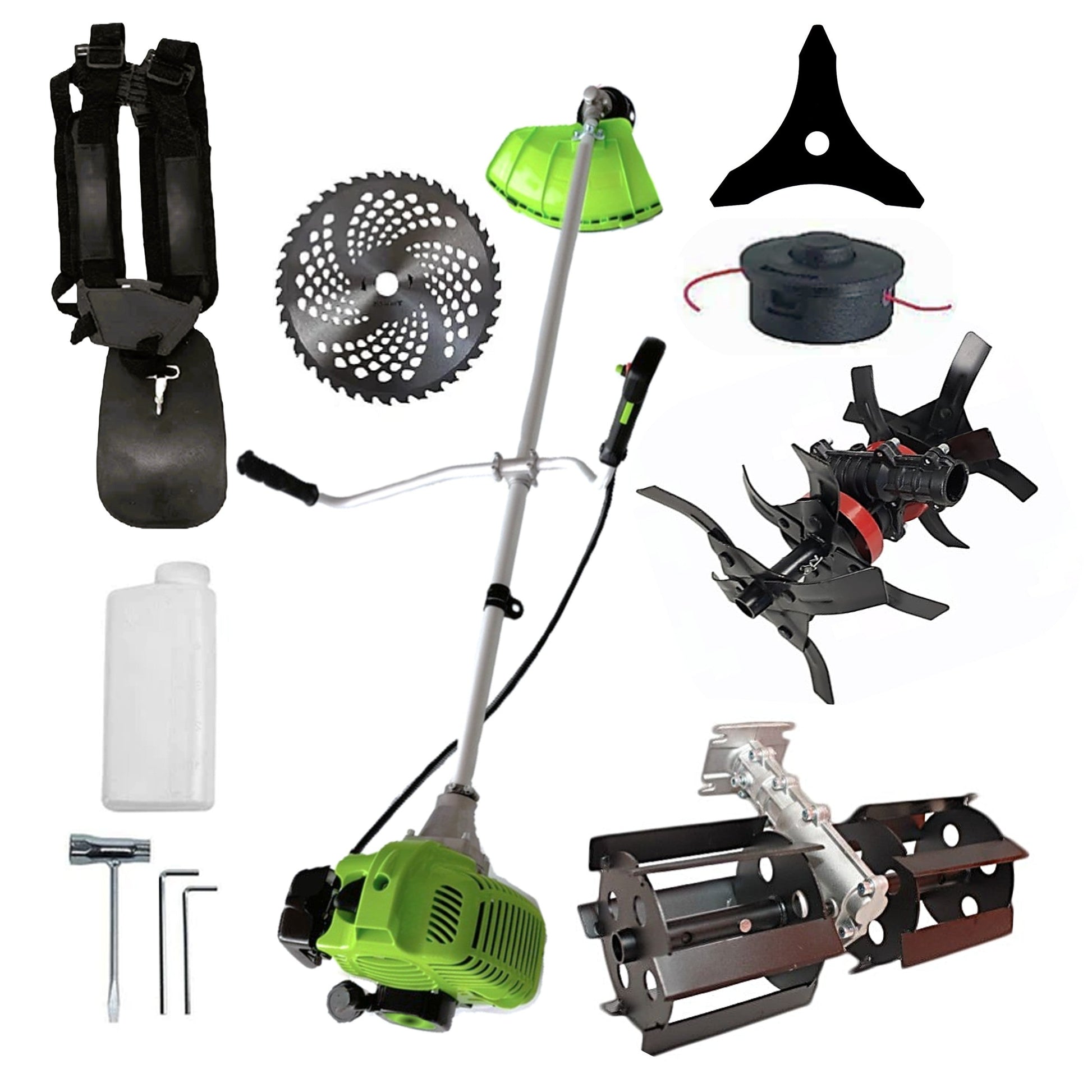 PRASITOARE+CULTIVATOR PREMIUM+Motocoasa NUOVO-VRD Green Fuel-Efficient 3.4CP, Disc Vidia, Disc Stea, accesorii incluse
