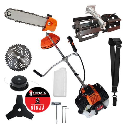 SET CAP DRUJBA+PRASITOARE+Motocositoare Multifunctionala YAMATO® JAPAN TOOLS Model NINJA-6CP, Negru-Portocaliu, cu accesorii si Discuri