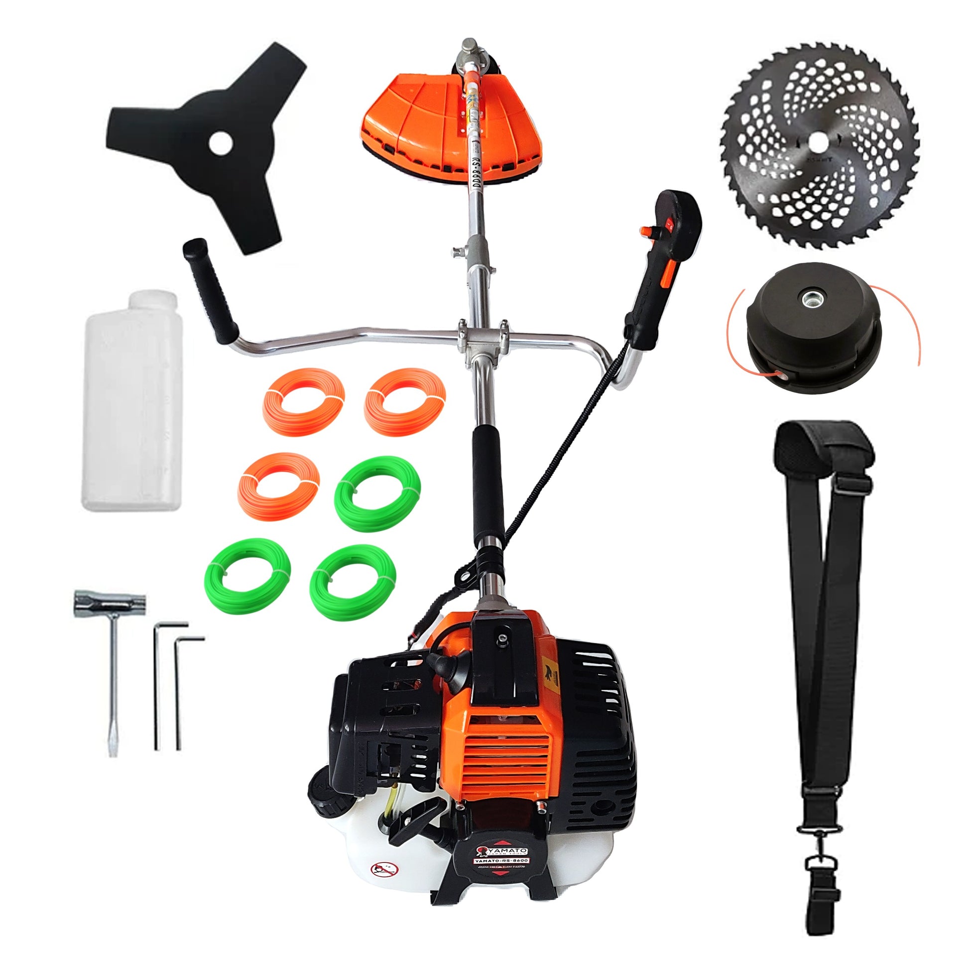 SET Motocositoare RS-8600 Multifunctionala YAMATO® Japan Tools, 6.3CP RACING EDITION, OrangeBLACK, accesorii+Discuri, EXTRA-FIR TAIERE