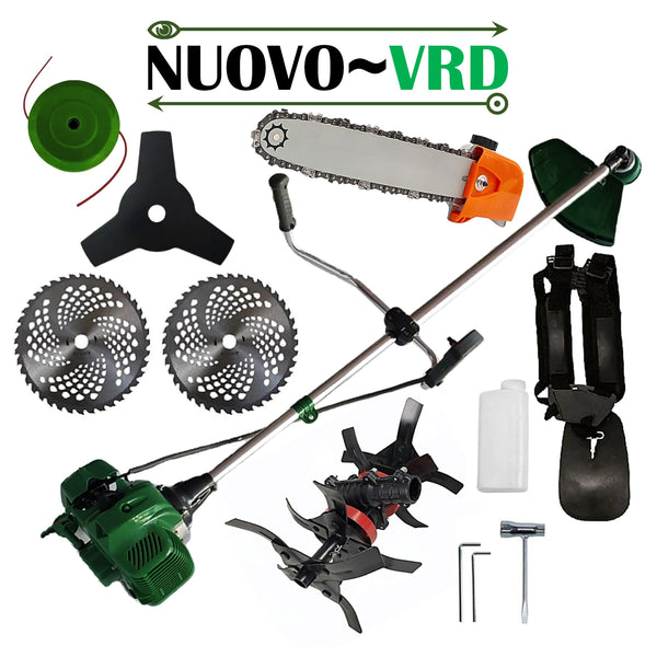 CAP DRUJBA + CULTIVATOR PREMIUM + Motocositoare pe benzina NUOVO-VRD 6CP Verde, 2xDisc Vidia, Disc Stea, accesorii incluse