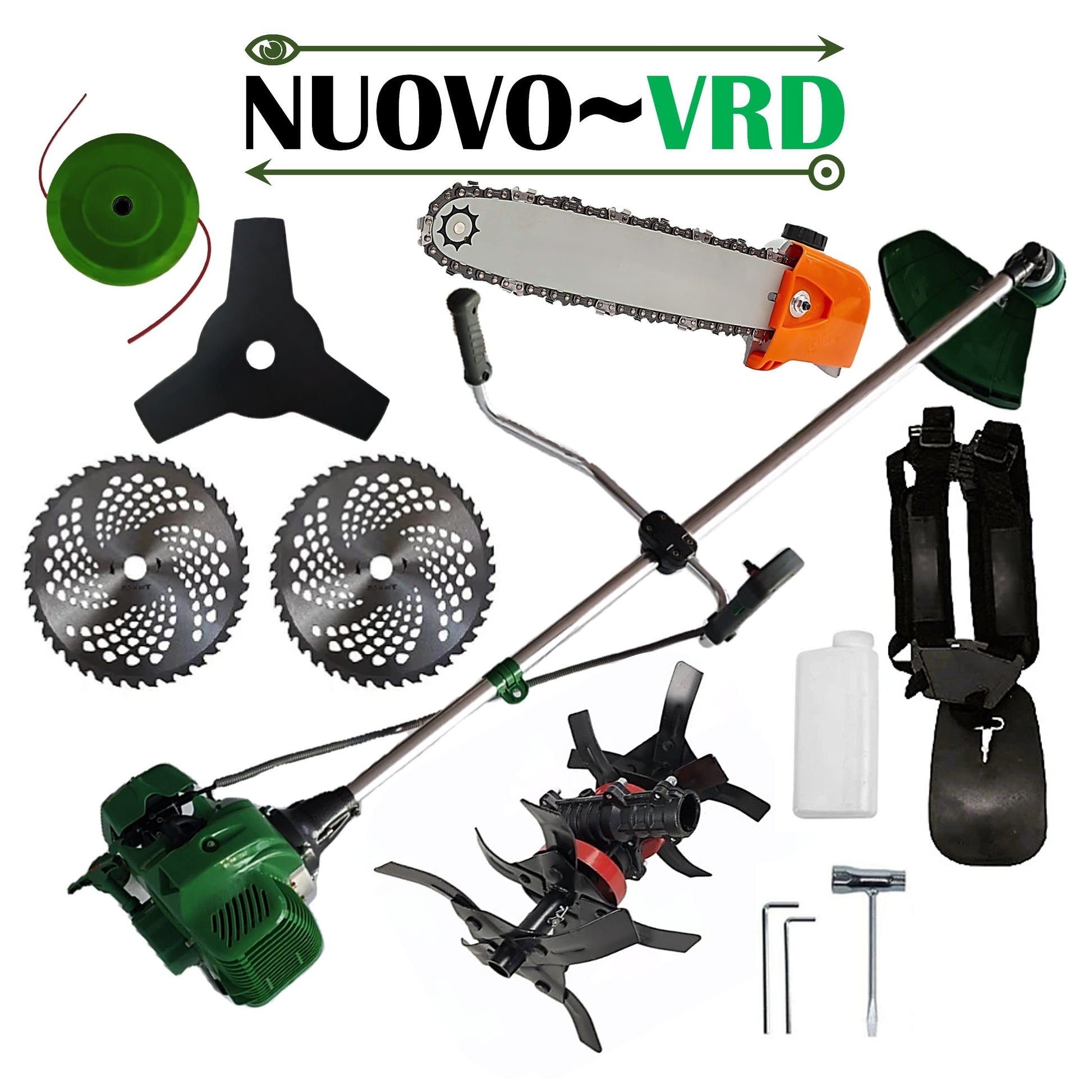 Cositoare pe benzina NUOVO-VRD 6CP Verde, Disc Stea, 2xDisc Vidia, accesorii incluse, +CULTIVATOR PREMIUM, +CAP DRUJBA