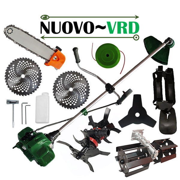 PRASITOARE + CAP DRUJBA + CULTIVATOR PREMIUM + Motocositoare pe benzina NUOVO-VRD 6CP Verde, 2xDisc Vidia, Disc Stea, accesorii incluse