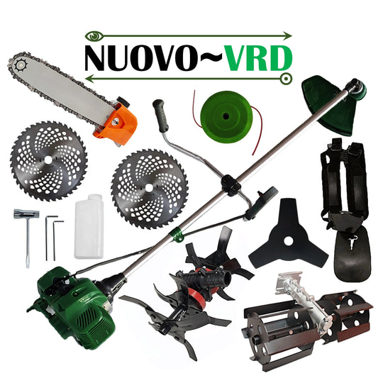 PRASITOARE + CAP DRUJBA + CULTIVATOR PREMIUM + Motocositoare pe benzina NUOVO-VRD 6CP Verde, 2xDisc Vidia, Disc Stea, accesorii incluse