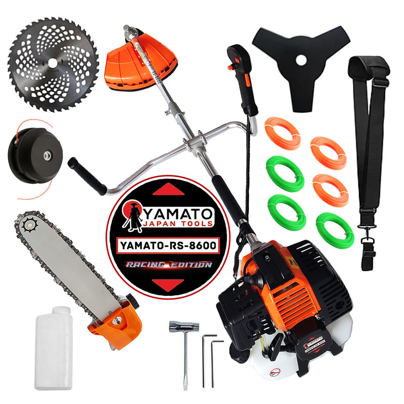 SET CAP DRUJBA+Motocositoare RS-8600 Multifunctionala YAMATO® Japan Tools, 6.3CP RACING EDITION, OrangeBLACK, cu accesorii+EXTRA Fir-Taiere
