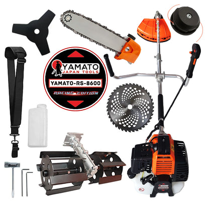SET CAP DRUJBA+PRASITOARE+Motocositoare RS-8600 Multifunctionala YAMATO® Japan Tools, 6.3CP RACING EDITION, OrangeBLACK, cu accesorii si Discuri