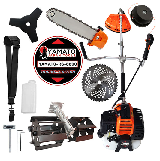 SET CAP DRUJBA+PRASITOARE+Motocositoare RS-8600 Multifunctionala YAMATO® Japan Tools, 6.3CP RACING EDITION, OrangeBLACK, cu accesorii si Discuri