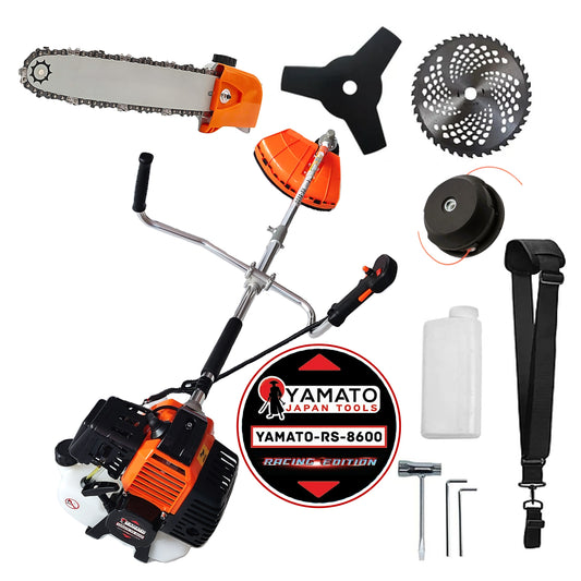 SET CAP DRUJBA+Motocositoare RS-8600 Multifunctionala YAMATO® Japan Tools, 6.3CP RACING EDITION, OrangeBLACK, cu accesorii si Discuri