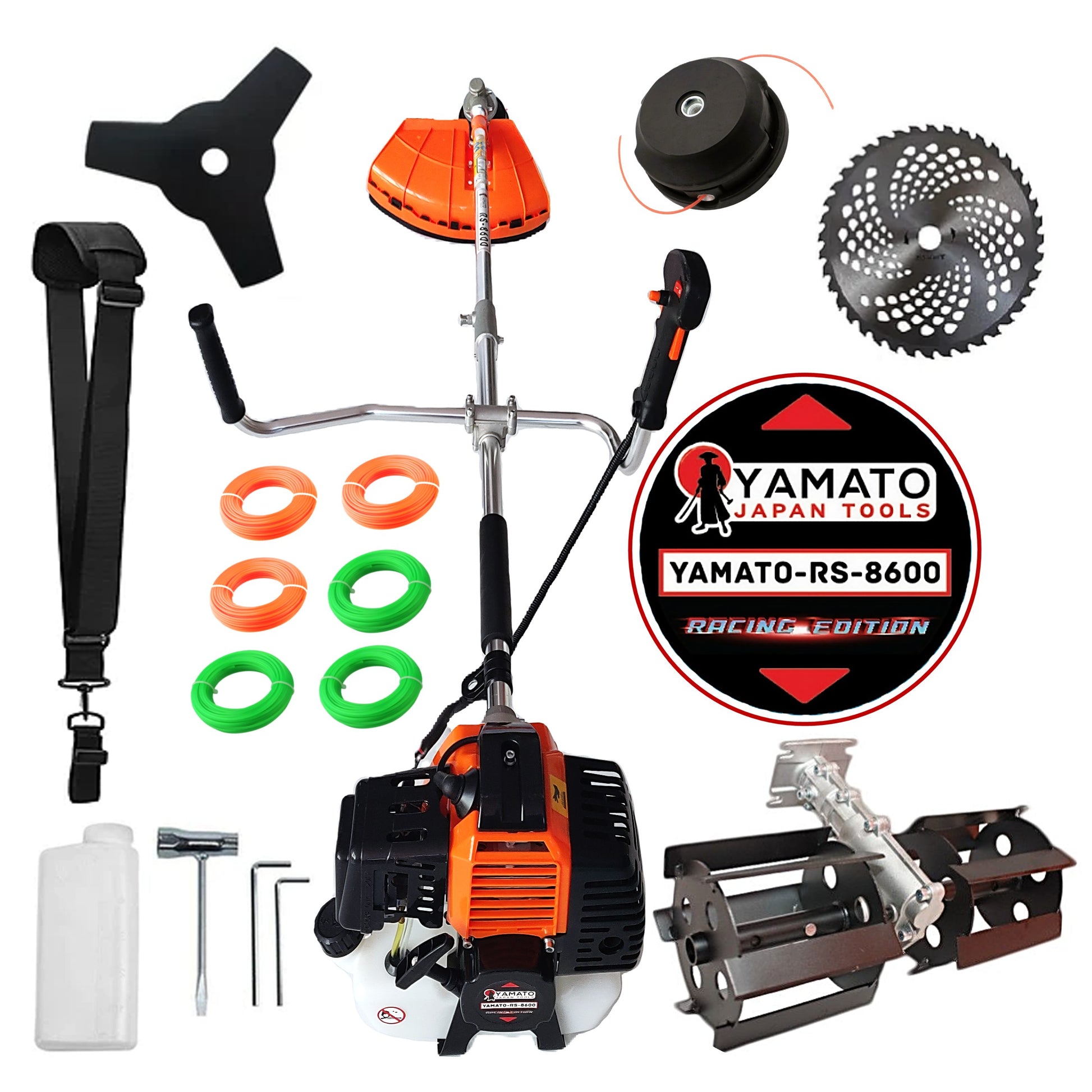 SET PRASITOARE+Motocositoare RS-8600 Multifunctionala YAMATO® Japan Tools, 6.3CP RACING EDITION, OrangeBLACK, accesorii, +EXTRA Fir-Taiere