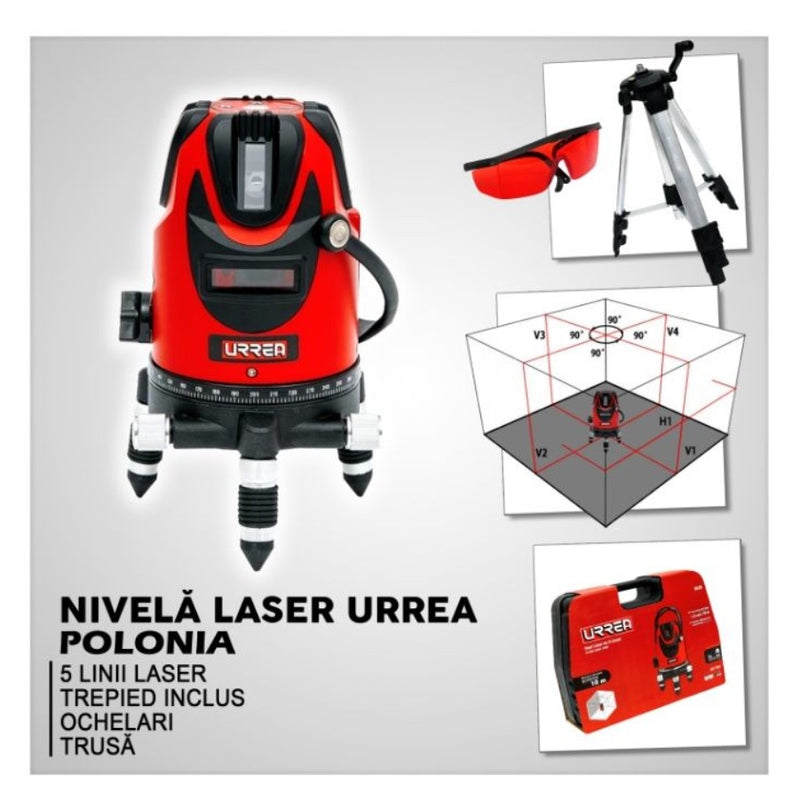 Nivela laser URREA NL05, 10M, 5 Linii, trepied si ochelari incluse