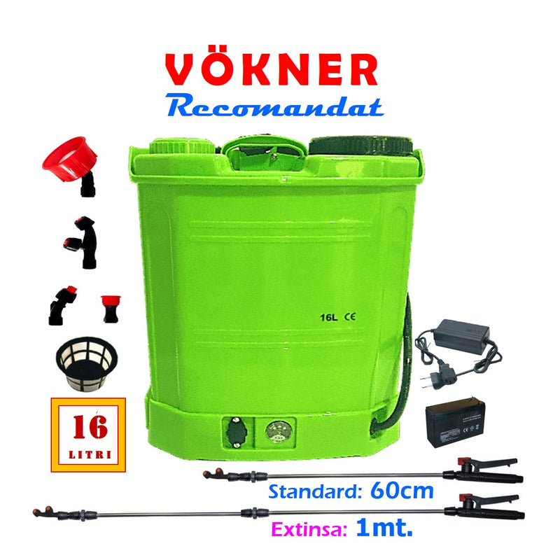 Pompa Stropit 16L VÖKNER Electrica cu Acumulator, Vermorel VERDE, tija extensibila 100cm, duze si incarcator incluse - VÖKNER Recomandat