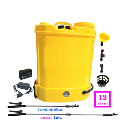Pompa de stropit cu acumulator culoare galbena, brand Dorell Alege, volum 12 Litri, Vermorel. Include acumulator, incarcator, sita lichide, 3 duze diferite incluse, lance metalica, maner reglare debit. O oferta speciala de la EuroUnelte.ro
