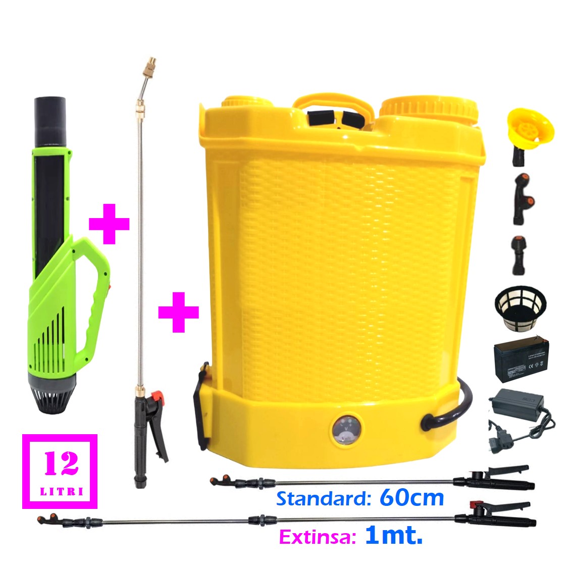 Pompa de stropit cu acumulator Pandora 12 Litri cu 3 duze incluse, plus atomizor Pandora, plus tija inox extensibila si telescopica pana la 3 metri lungime -  DORELL ALEGE