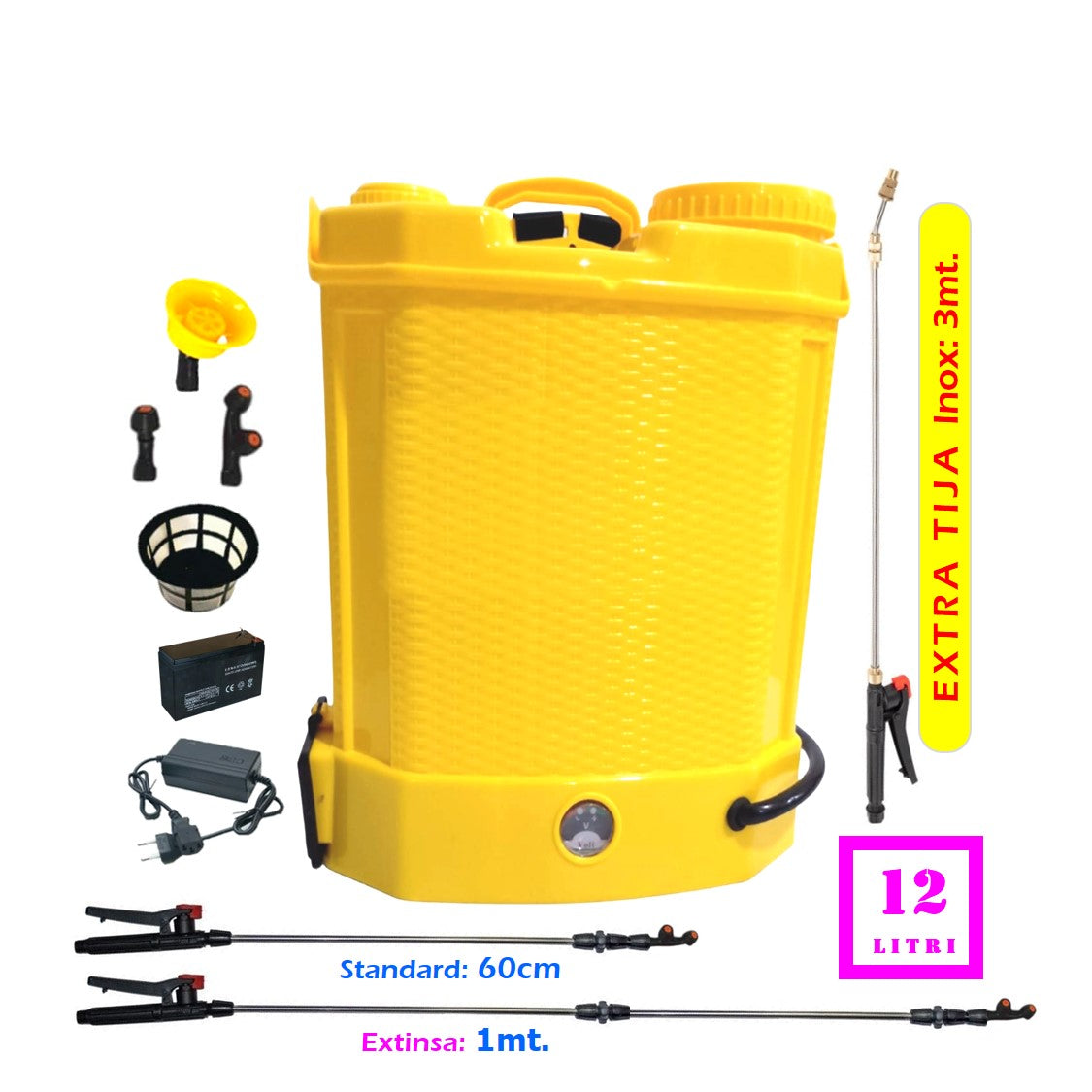 Pompa Stropit Pomi Dorell Alege, Electrica cu Acumulator, volum 12 Litri, Plus TIJA INOX Extensibila 3 metri 