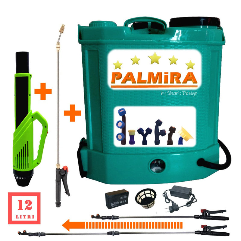 SET PALMiRA Pompa de stropit 12 L cu acumulator, 6 DUZE, + Atomizor + Set Lance telescopica stropit pomi 3m, vermorel