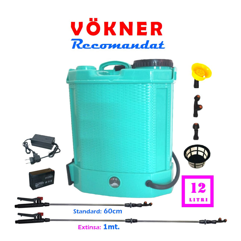 SET VÖKNER ATOMIZOR si VERMOREL Stropit Electric cu Acumulator, 12 Litri, BLUE, tija extensibila 100cm - VÖKNER Recomandat