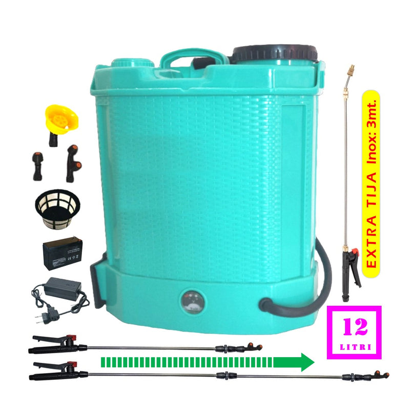 *PROMO* SET Pompa Stropit Electrica cu Acumulator, 12 Litri, Vermorel BLUE, tija extensibila 1m, PLUS TIJA INOX extensibila 3 Metri - VÖKNER Recomandat