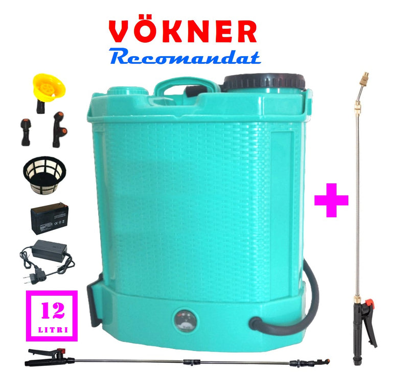 *PROMO* SET Pompa Stropit Electrica cu Acumulator, 12 Litri, Vermorel BLUE, tija extensibila 1m, PLUS TIJA INOX extensibila 3 Metri - VÖKNER Recomandat