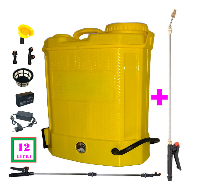 *BuzZ* SET ȘPRIȚUITOR 12L Electric cu Acumulator, Vermorel DEZMAN GALBEN, tija extensibila 1m, + TIJA INOX Extensibila 3 Metri