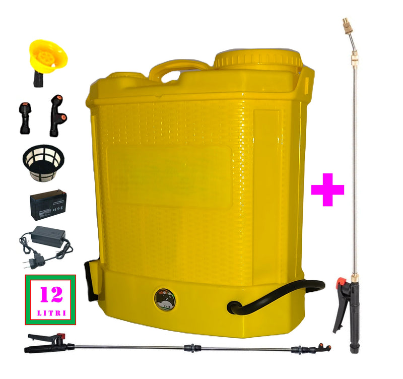 SEZONUL-OFERTELOR *PROMO* SET DEZMAN ȘPRIȚUITOR cu ACUMULATOR, 12 LITRI, Vermorel GALBEN, tija extensibila 1m, + TIJA INOX Extensibila 3 Metri + EXTRA Furtun si Maner