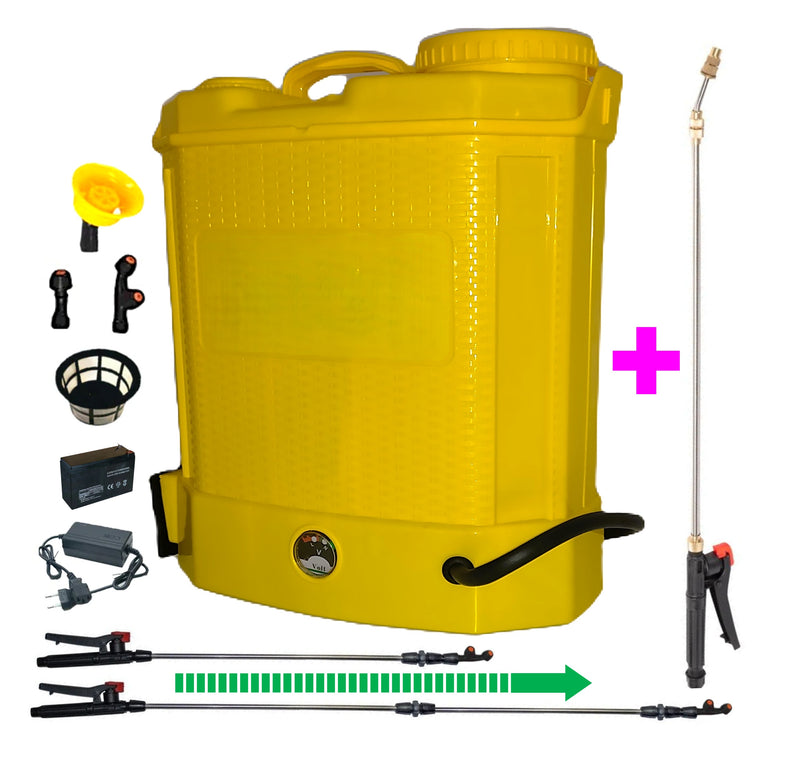 SEZONUL-OFERTELOR *BuzZ* SET DEZMAN VERMOREL 12 LITRI cu ACUMULATOR, GALBEN, tija extensibila 1m, + TIJA INOX Extensibila 3 Metri + EXTRA Furtun si Maner
