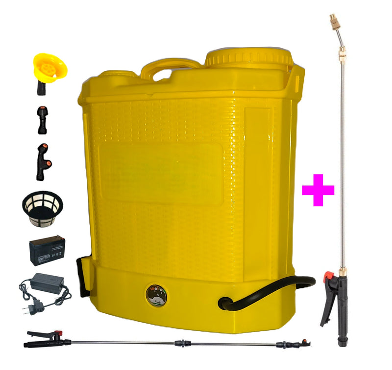 *BuzZ* SET Pompa Stropit DEZMAN cu Acumulator, 12 Litri, Vermorel GALBEN, tija extensibila 1m, + TIJA INOX Extensibila 3 Metri