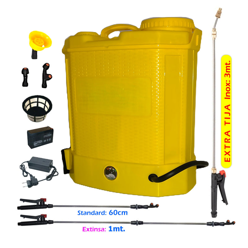 SEZONUL-OFERTELOR *PROMO* SET DEZMAN ȘPRIȚUITOR cu ACUMULATOR, 12 LITRI, Vermorel GALBEN, tija extensibila 1m, + TIJA INOX Extensibila 3 Metri + EXTRA Furtun si Maner