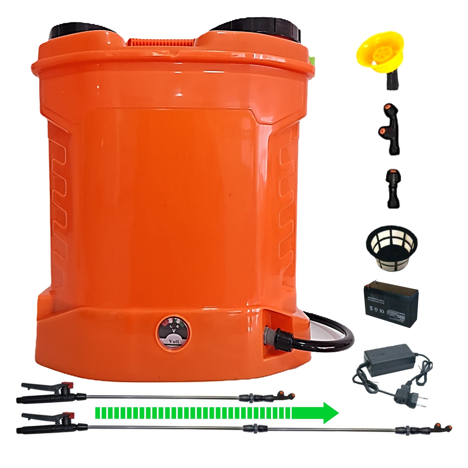 SET POMPINA Pompa 12 Litri Tratamente Pomi-Vie-Legume, Electrica cu Acumulator, Vermorel ORANGE, tija extensibila 1m, accesorii