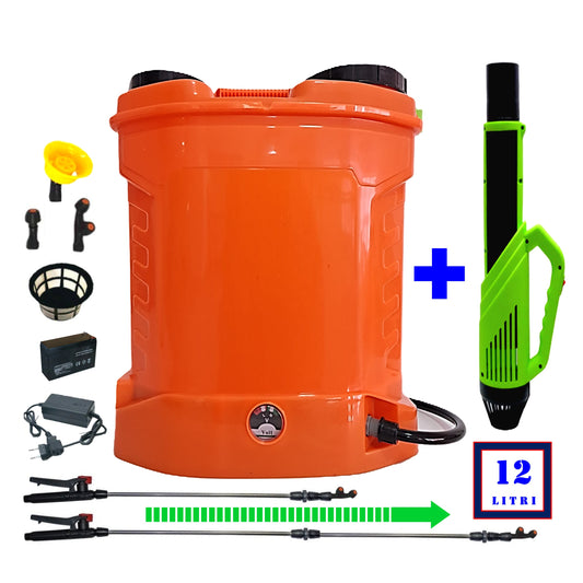 SET POMPINA Pompa 12 Litri Tratamente Pomi-Vie-Legume, Electrica cu Acumulator, Vermorel ORANGE + ATOMIZOR