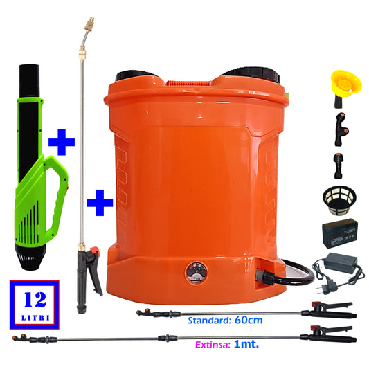 SET Pompa Stropit 12 Litri POMPINA, Electrica cu Acumulator, Vermorel ORANGE + ATOMIZOR + TIJA INOX 3M